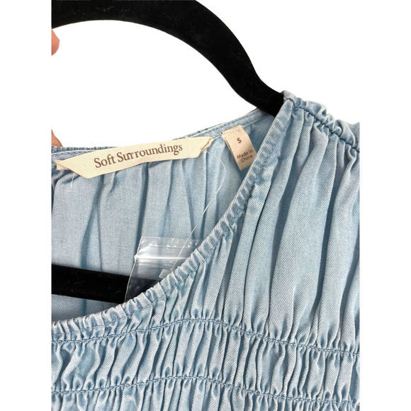 NEW SOFT SURROUNDINGS WASHED DENIM SMOCKED SLEEVELESS DRESS - Picture 2 of 9